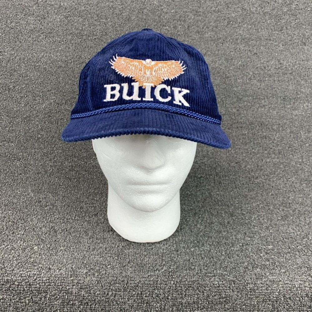 VTG Buick Navy Blue Corduroy Rope Hat Cap Adjustable Embroidered Eagle